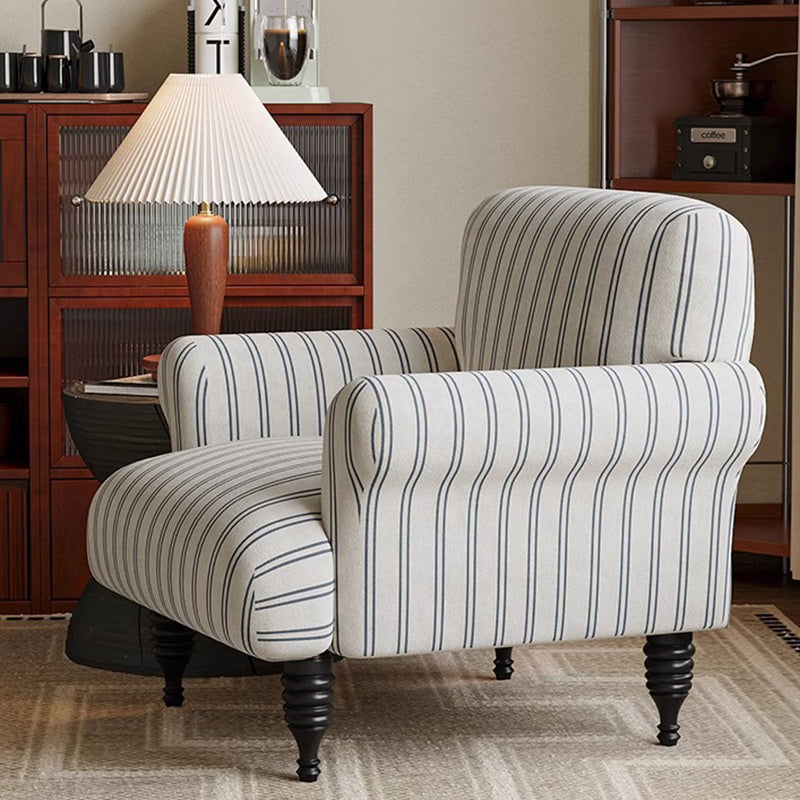 Contemporary Scandinavian Rectangular Solid Wood Jacquard Fabric Sponge Accent Chair Backrest Armrest For Living Room