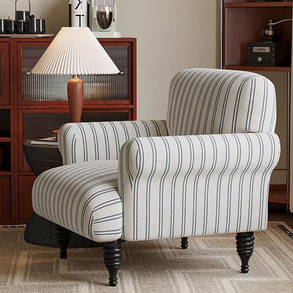Contemporary Scandinavian Rectangular Solid Wood Jacquard Fabric Sponge Accent Chair Backrest Armrest For Living Room