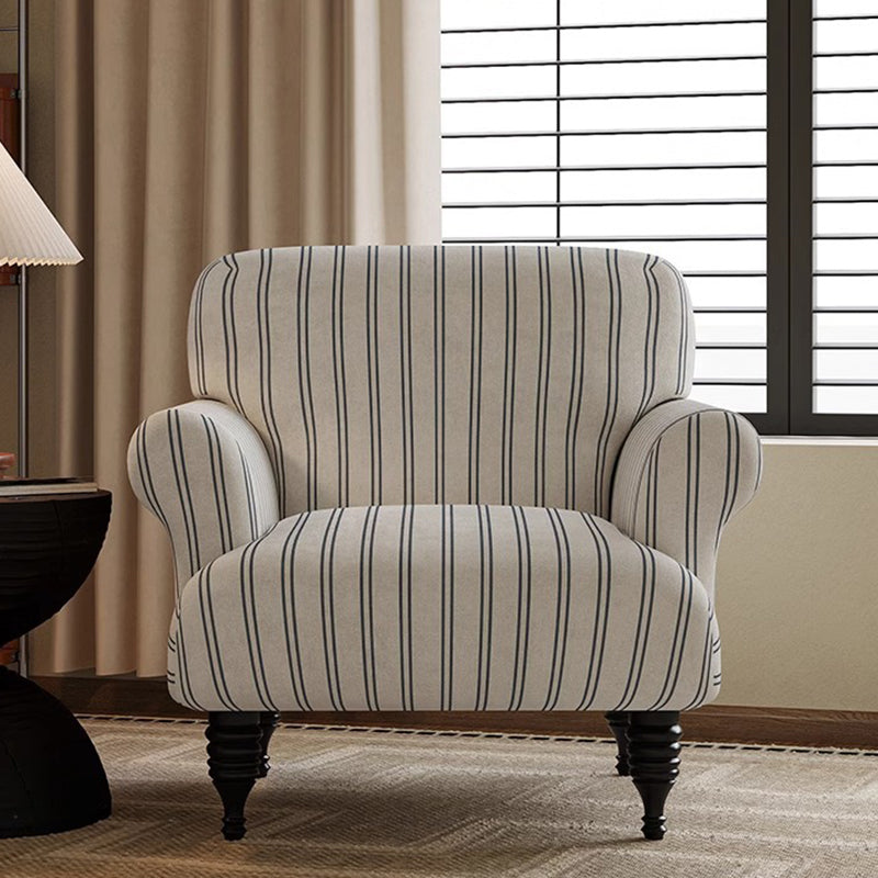 Contemporary Scandinavian Rectangular Solid Wood Jacquard Fabric Sponge Accent Chair Backrest Armrest For Living Room