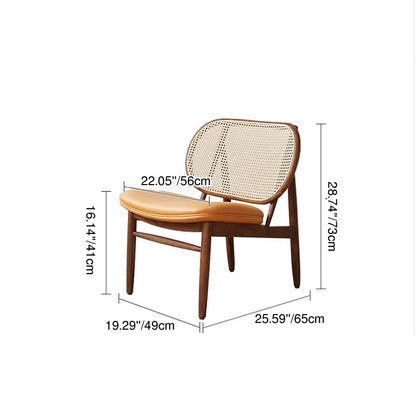 Traditional Rustic Arc Ash Wood Microfiber Leather Faux Rattan Weaving Accent Chair Backrest Armless For Living Room & Bedroom