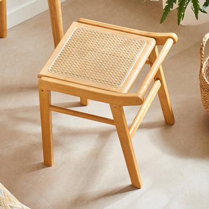 Traditional Japanese Trapezoid Nan Bamboo Resin Rattan Weaving Vanity Stool Backless Armless For Bedroom
