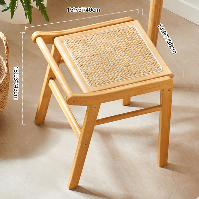 Traditional Japanese Trapezoid Nan Bamboo Resin Rattan Weaving Vanity Stool Backless Armless For Bedroom