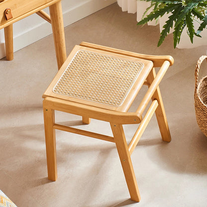 Traditional Japanese Trapezoid Nan Bamboo Resin Rattan Weaving Vanity Stool Backless Armless For Bedroom
