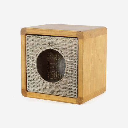 Traditional Farmhouse Solid Paulownia Wood Square Cat Bed 1-Tier For Living Room & Bedroom