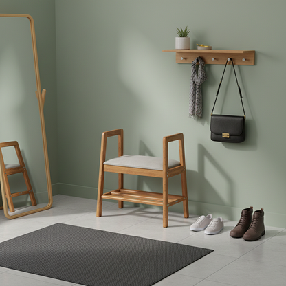 Contemporary Industrial Trapezoidal Rubberwood Synthetic Fabric Sponge Shoe Bench Backless Armrest For Hallway