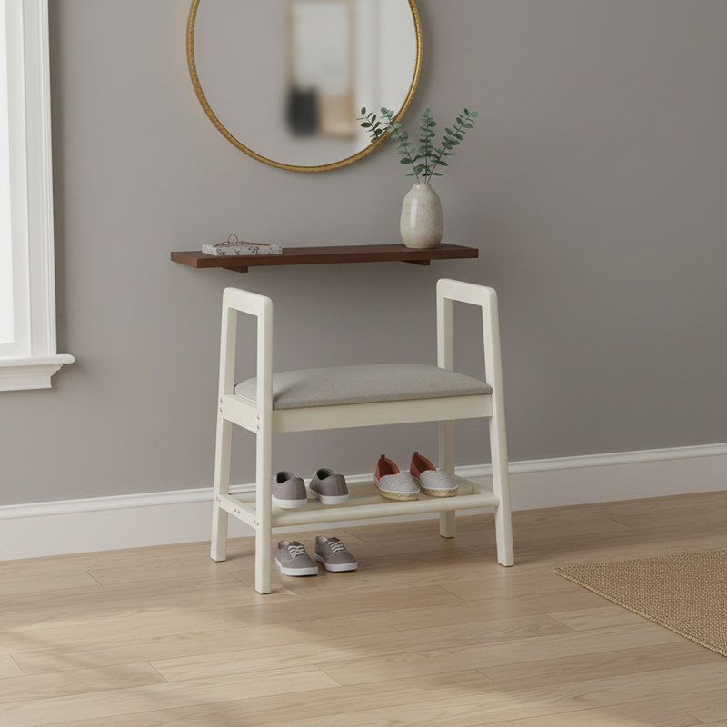 Contemporary Industrial Trapezoidal Rubberwood Synthetic Fabric Sponge Shoe Bench Backless Armrest For Hallway