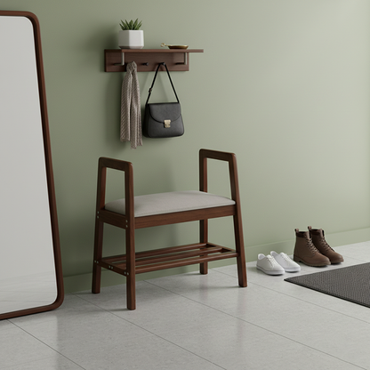 Contemporary Industrial Trapezoidal Rubberwood Synthetic Fabric Sponge Shoe Bench Backless Armrest For Hallway
