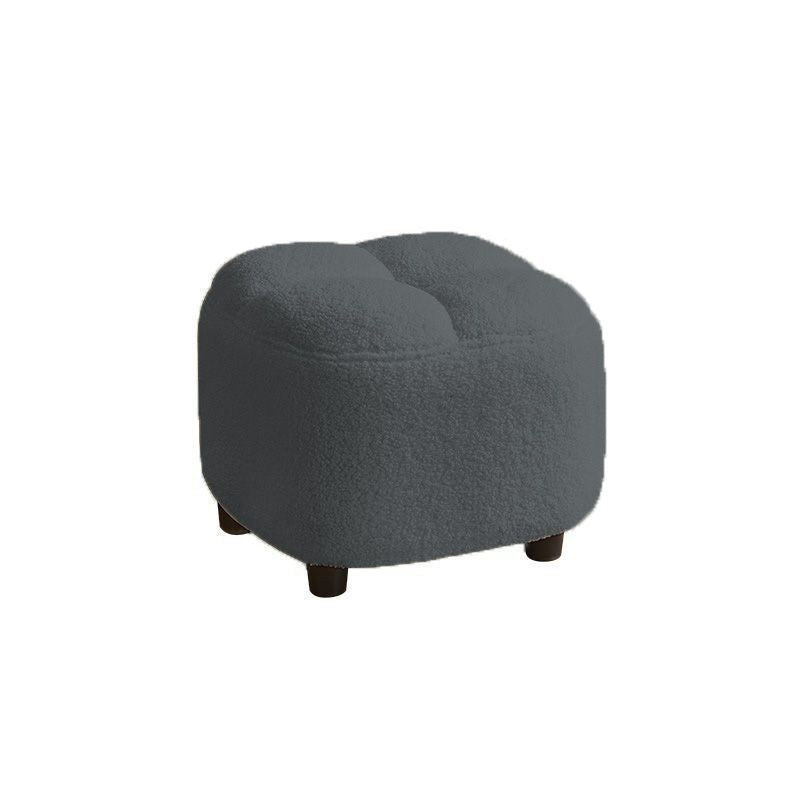 Contemporary Nordic Square Sherpa Fabric Sponge Wood Low Stool Backless Armless For Entryway & Hallway