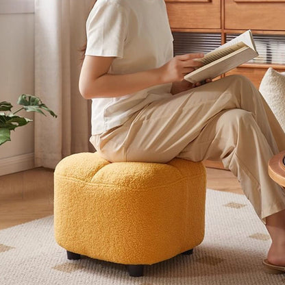 Contemporary Nordic Square Sherpa Fabric Sponge Wood Low Stool Backless Armless For Entryway & Hallway