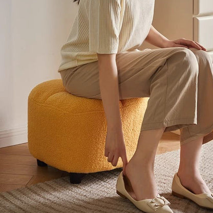 Contemporary Nordic Square Sherpa Fabric Sponge Wood Low Stool Backless Armless For Entryway & Hallway