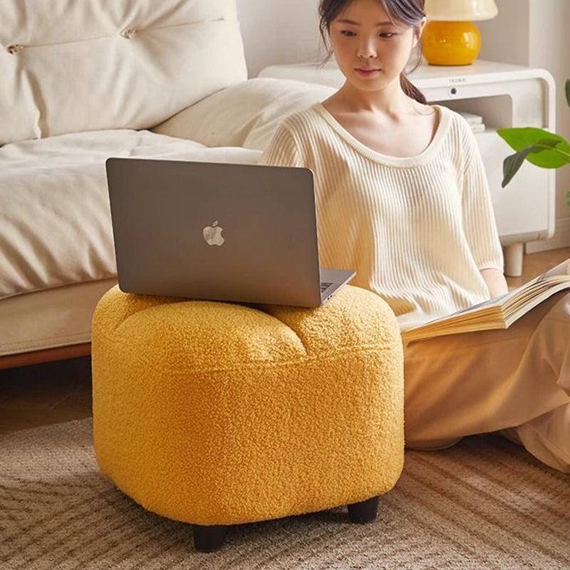 Contemporary Nordic Square Sherpa Fabric Sponge Wood Low Stool Backless Armless For Entryway & Hallway