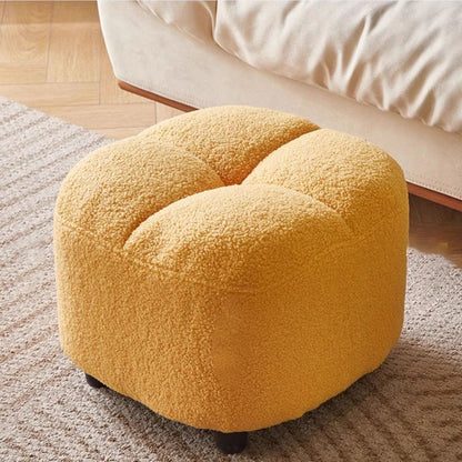 Contemporary Nordic Square Sherpa Fabric Sponge Wood Low Stool Backless Armless For Entryway & Hallway