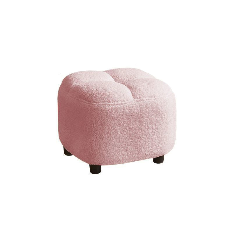Contemporary Nordic Square Sherpa Fabric Sponge Wood Low Stool Backless Armless For Entryway & Hallway