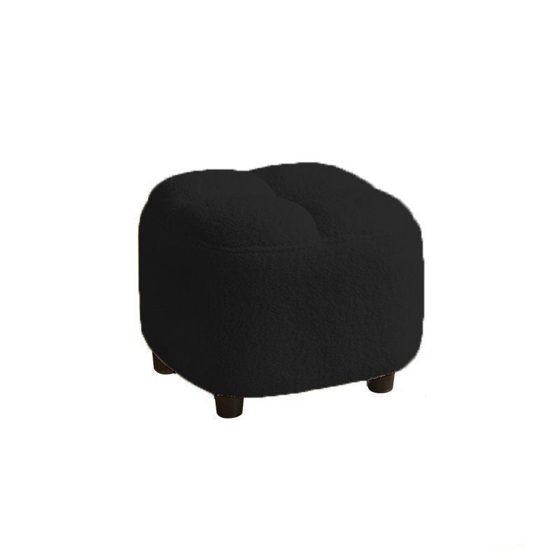 Contemporary Nordic Square Sherpa Fabric Sponge Wood Low Stool Backless Armless For Entryway & Hallway