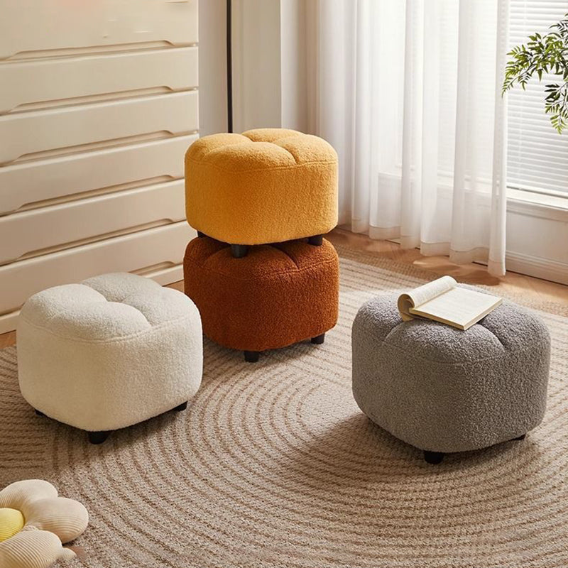 Contemporary Nordic Square Sherpa Fabric Sponge Wood Low Stool Backless Armless For Entryway & Hallway