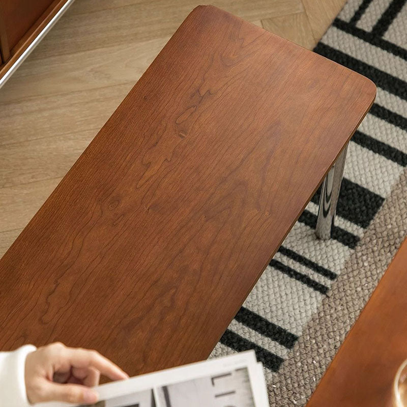 Traditional Vintage Rectangular Rubberwood Stainless Steel Bench Backless Armless For Hallway & Entryway
