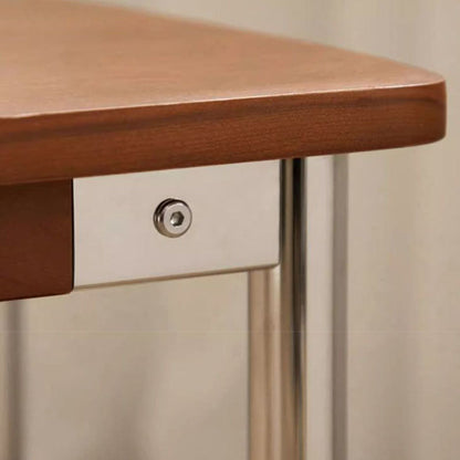 Traditional Vintage Rectangular Rubberwood Stainless Steel Bench Backless Armless For Hallway & Entryway