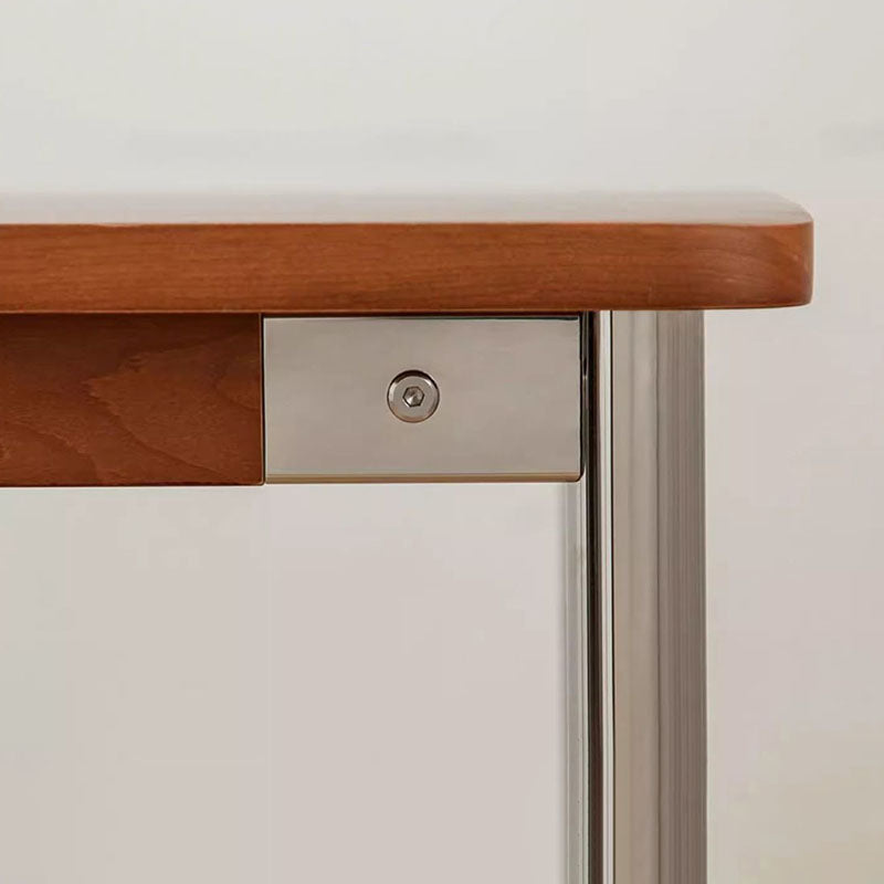 Traditional Vintage Rectangular Rubberwood Stainless Steel Bench Backless Armless For Hallway & Entryway