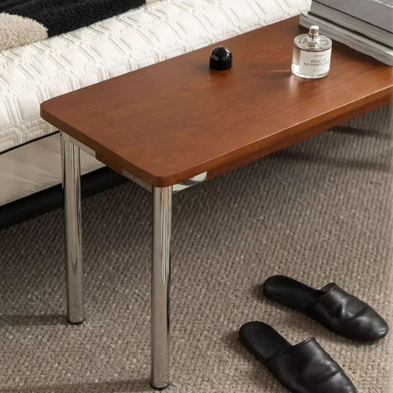 Traditional Vintage Rectangular Rubberwood Stainless Steel Bench Backless Armless For Hallway & Entryway