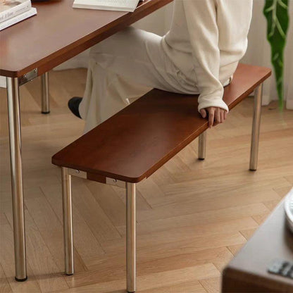 Traditional Vintage Rectangular Rubberwood Stainless Steel Bench Backless Armless For Hallway & Entryway