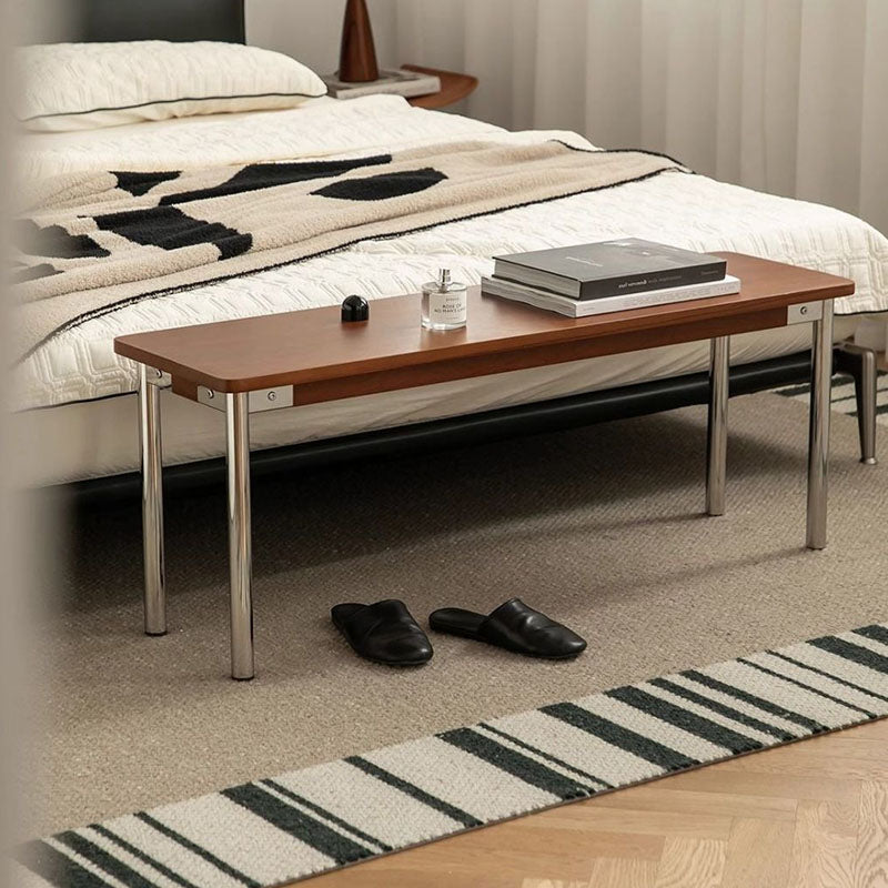 Traditional Vintage Rectangular Rubberwood Stainless Steel Bench Backless Armless For Hallway & Entryway