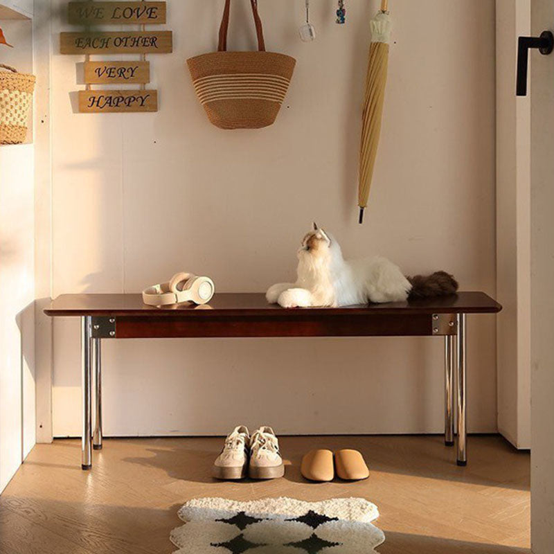 Traditional Vintage Rectangular Rubberwood Stainless Steel Bench Backless Armless For Hallway & Entryway