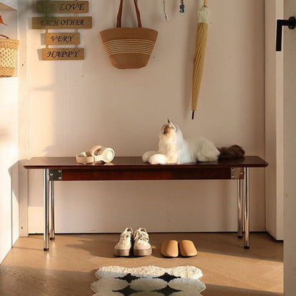 Traditional Vintage Rectangular Rubberwood Stainless Steel Bench Backless Armless For Hallway & Entryway