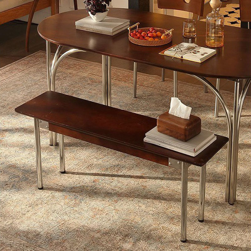 Traditional Vintage Rectangular Rubberwood Stainless Steel Bench Backless Armless For Hallway & Entryway