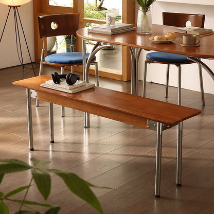 Traditional Vintage Rectangular Rubberwood Stainless Steel Bench Backless Armless For Hallway & Entryway