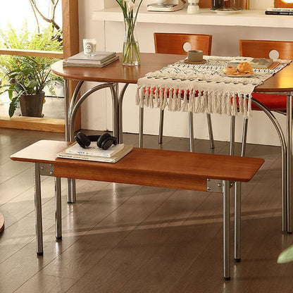 Traditional Vintage Rectangular Rubberwood Stainless Steel Bench Backless Armless For Hallway & Entryway