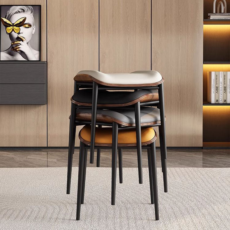 Contemporary Scandinavian Rectangular Cat Scratching Leather Microfiber Leather Carbon Steel Dining Chair Backless Armless For Dining Room