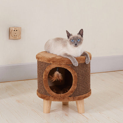 Modern Minimalist Cylindrical & Square Particleboard Flannelette Wood Pet-Human Shared Low Stool Backrest Armless For Living Room