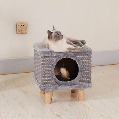 Modern Minimalist Cylindrical & Square Particleboard Flannelette Wood Pet-Human Shared Low Stool Backrest Armless For Living Room