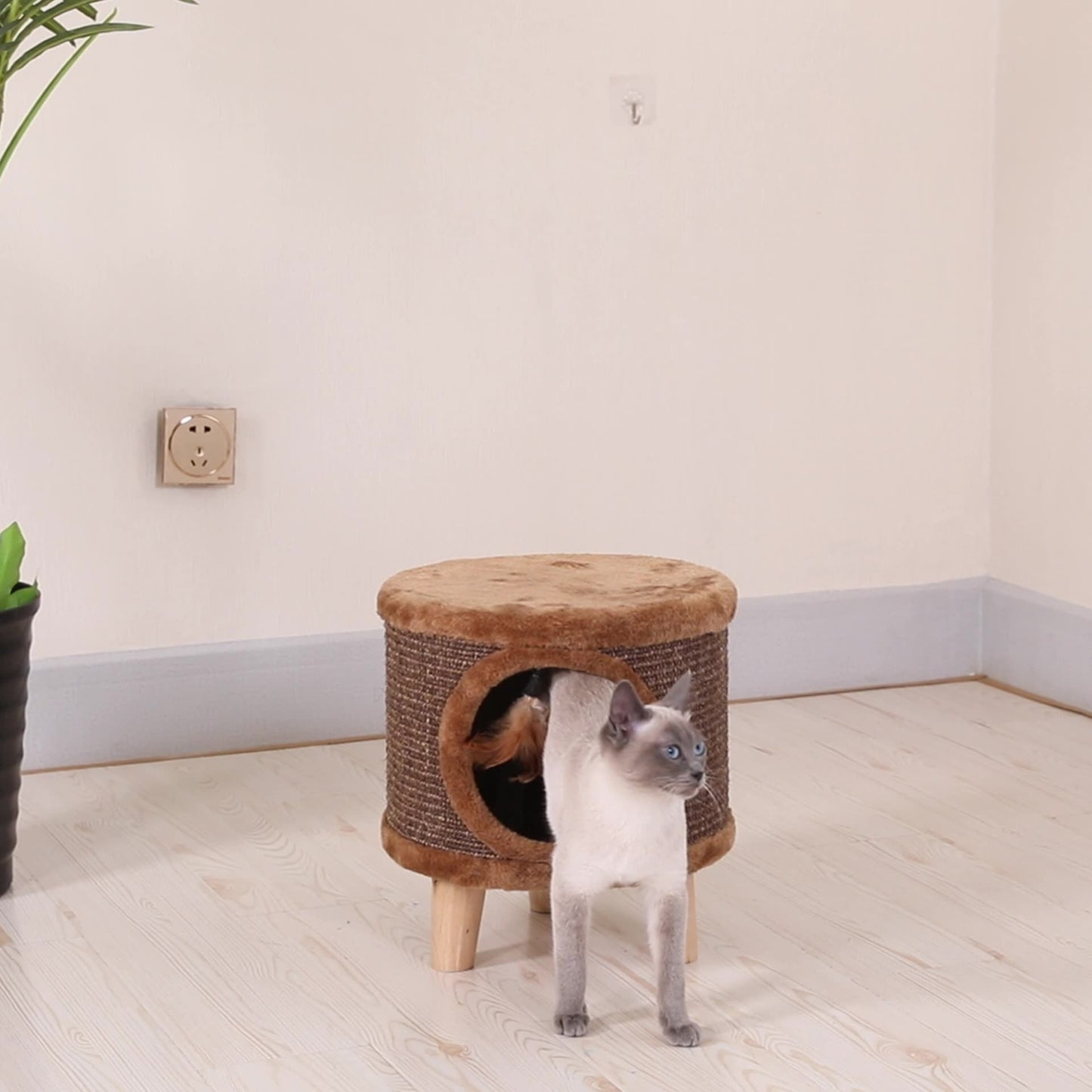 Modern Minimalist Cylindrical & Square Particleboard Flannelette Wood Pet-Human Shared Low Stool Backrest Armless For Living Room
