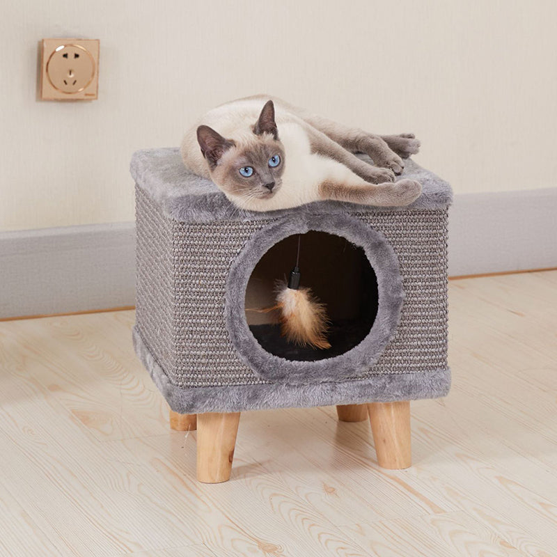 Modern Minimalist Cylindrical & Square Particleboard Flannelette Wood Pet-Human Shared Low Stool Backrest Armless For Living Room