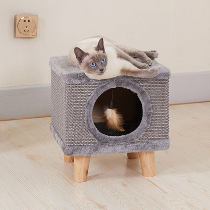 Modern Minimalist Cylindrical & Square Particleboard Flannelette Wood Pet-Human Shared Low Stool Backrest Armless For Living Room
