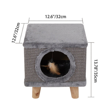 Modern Minimalist Cylindrical & Square Particleboard Flannelette Wood Pet-Human Shared Low Stool Backrest Armless For Living Room