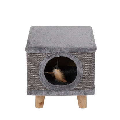 Modern Minimalist Cylindrical & Square Particleboard Flannelette Wood Pet-Human Shared Low Stool Backrest Armless For Living Room