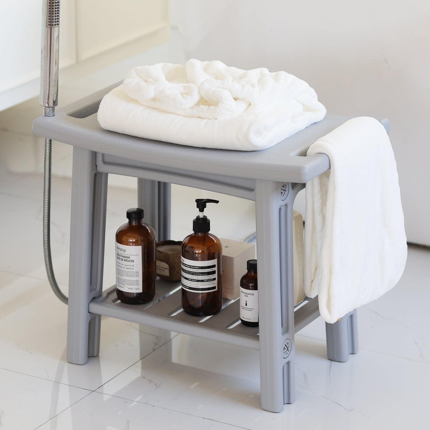 Modern Minimalist Curved Rectangular HDPE Plastic Waterproof Low Stool Backless Armless For Bathroom