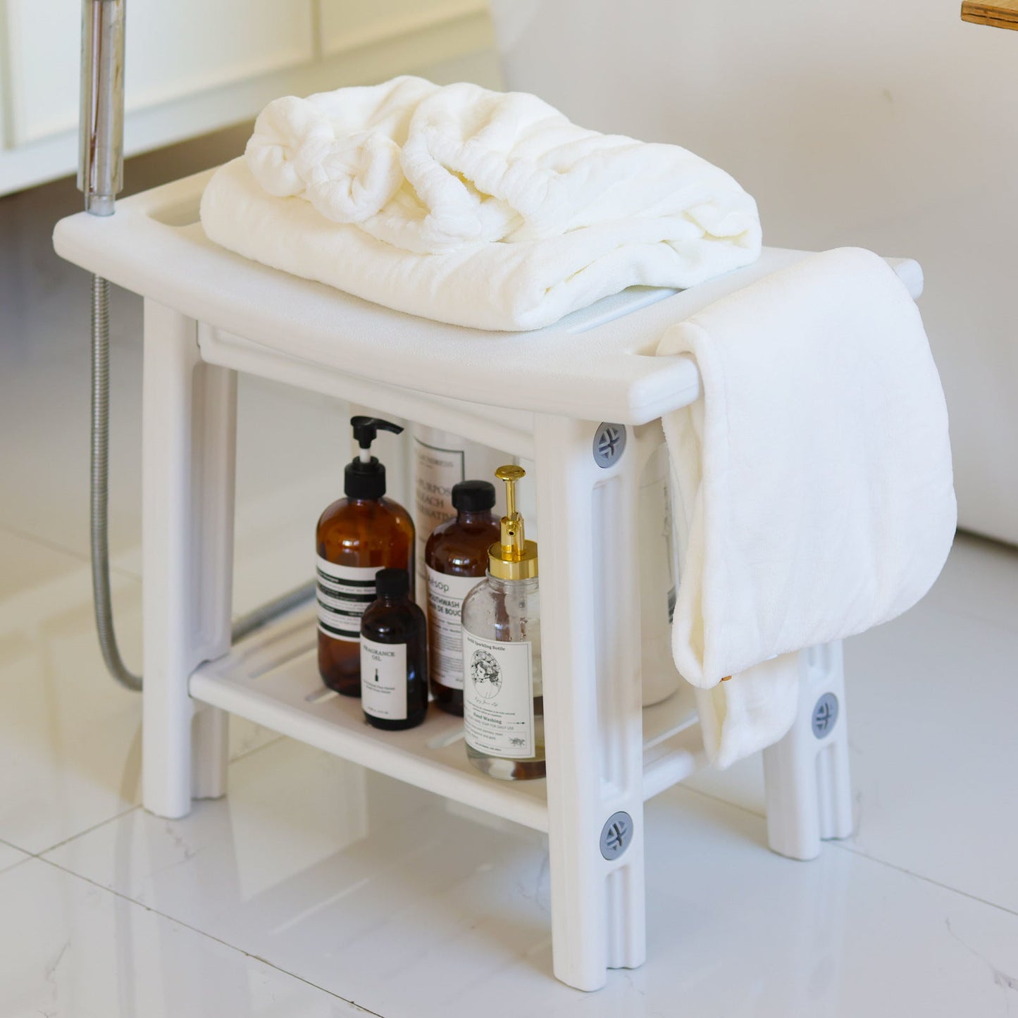 Modern Minimalist Curved Rectangular HDPE Plastic Waterproof Low Stool Backless Armless For Bathroom