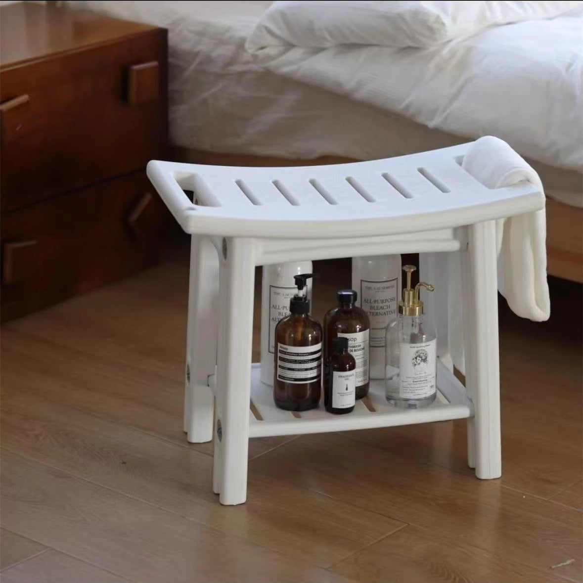 Modern Minimalist Curved Rectangular HDPE Plastic Waterproof Low Stool Backless Armless For Bathroom