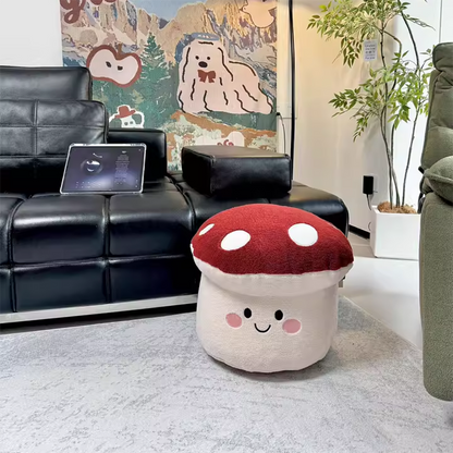 Contemporary Creative Cartoon Mushroom Short Plush EPP Kids Low Stool Backless Armless For Living Room