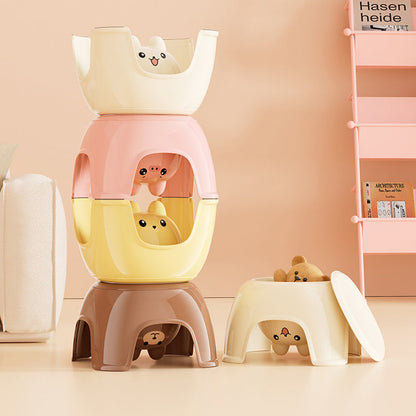 Contemporary Creative Oval PP Plastic Non-Slip Kids Storage Low Stool Backless Armless For Living Room & Entryway
