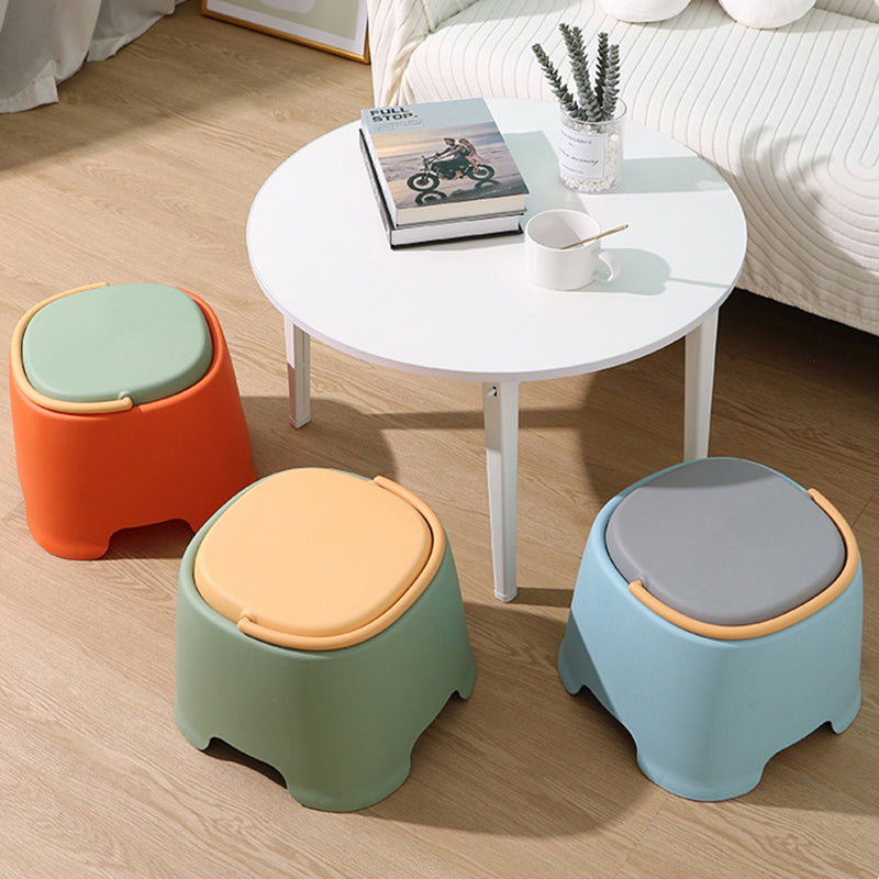 Contemporary Nordic Rounded Square PP Plastic Stackable Portable Low Stool Backless Armless For Living Room