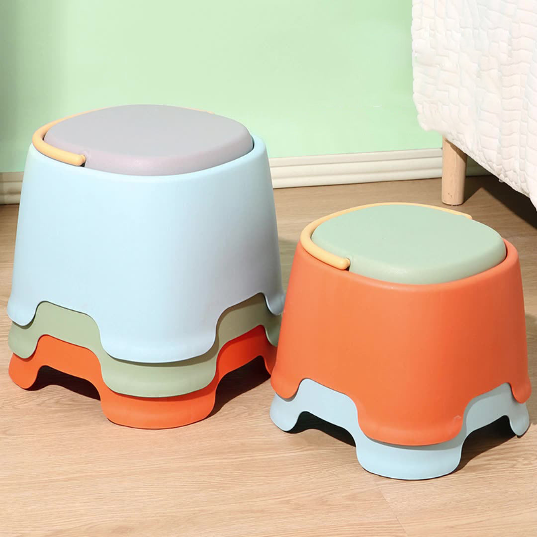 Contemporary Nordic Rounded Square PP Plastic Stackable Portable Low Stool Backless Armless For Living Room