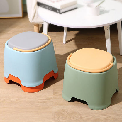 Contemporary Nordic Rounded Square PP Plastic Stackable Portable Low Stool Backless Armless For Living Room