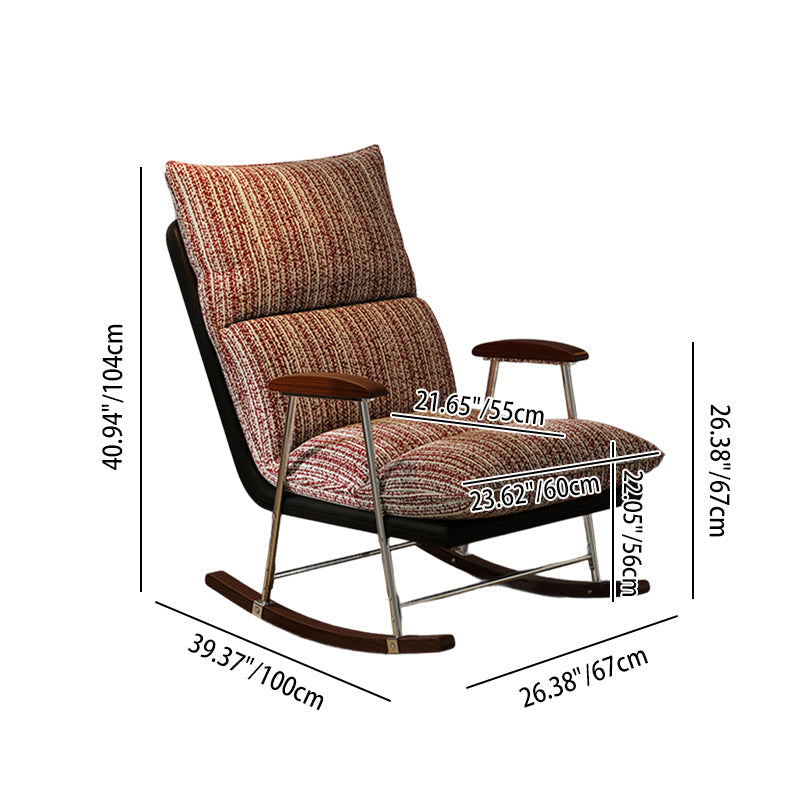 Traditional French Upholstered Rectangular Rubberwood Iron Printed Velvet Fabric Comfortable Seating Rocking Chair Backrest Armrest For Living Room