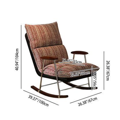 Traditional French Upholstered Rectangular Rubberwood Iron Printed Velvet Fabric Comfortable Seating Rocking Chair Backrest Armrest For Living Room