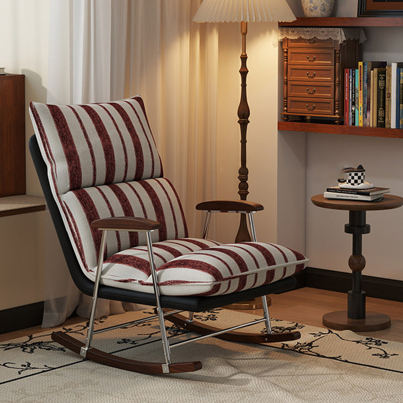 Traditional French Upholstered Rectangular Rubberwood Iron Printed Velvet Fabric Comfortable Seating Rocking Chair Backrest Armrest For Living Room