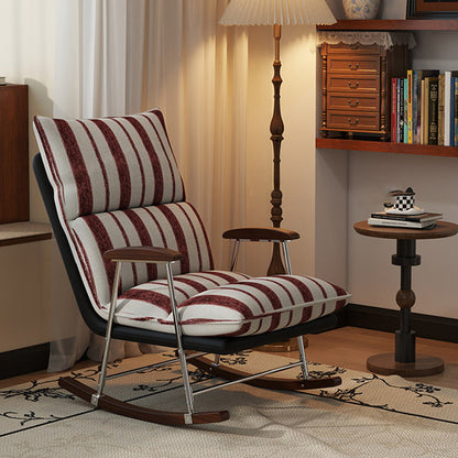 Traditional French Upholstered Rectangular Rubberwood Iron Printed Velvet Fabric Comfortable Seating Rocking Chair Backrest Armrest For Living Room